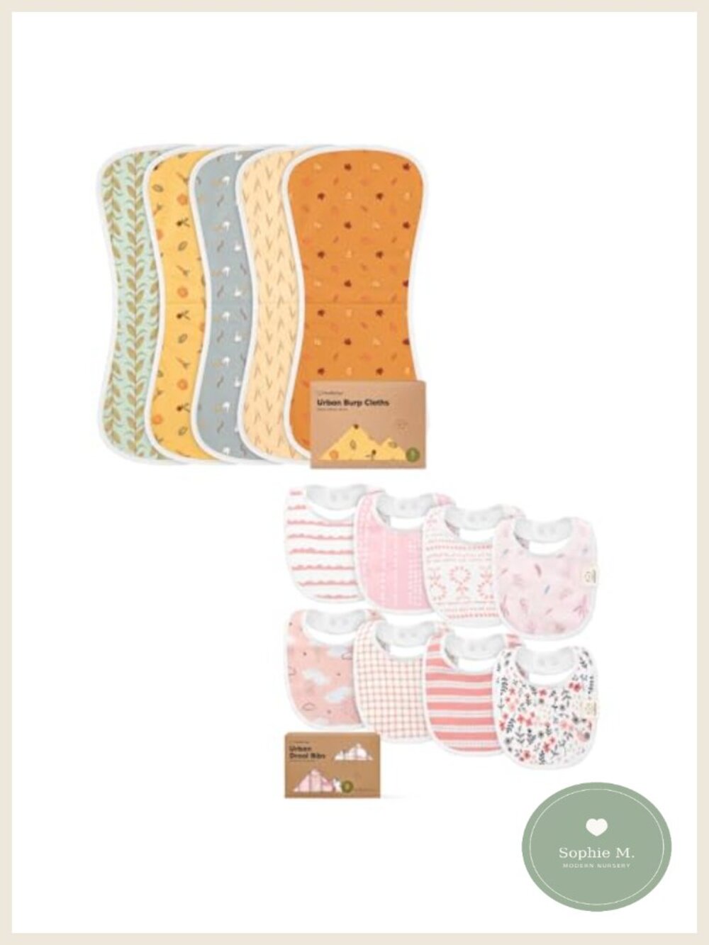 5-Pack Burp Cloths & 8-Pack Bibs Set GOTS Certified Cotton Absorbent